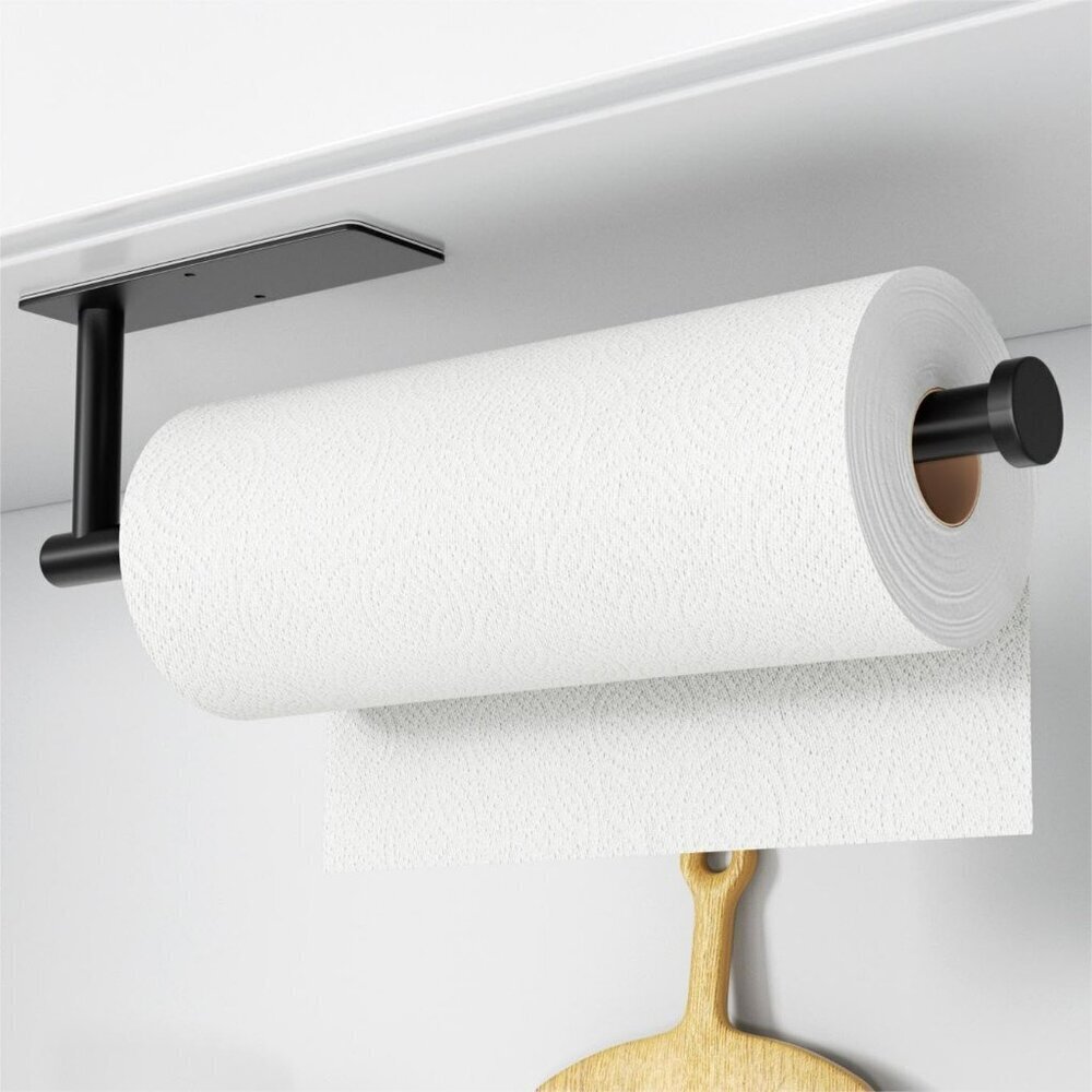 Paper Towel Holder Matte Black Wall Mount Stainless Steel Under Cabinet Kitchen